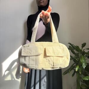Vintage Y2K Aeropostale Corduroy Cargo Baguette Bag - Cream/Tan